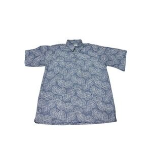 Go‎ Barefoot Hawaiian Shirt Mens XL Blue White Leaf Print Aloha USA